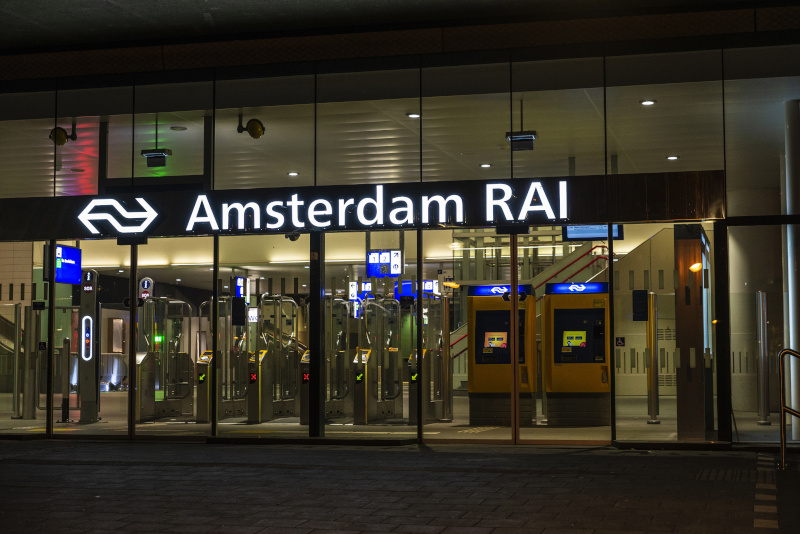Amsterdam RAI station at night in Amsterdam, Netherlands