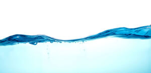 44261436 - the close up blue water splash with bubbles on white background