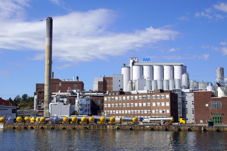 Karlshamn, Blekinge, Sweden - July 26, 2019: Factory building of