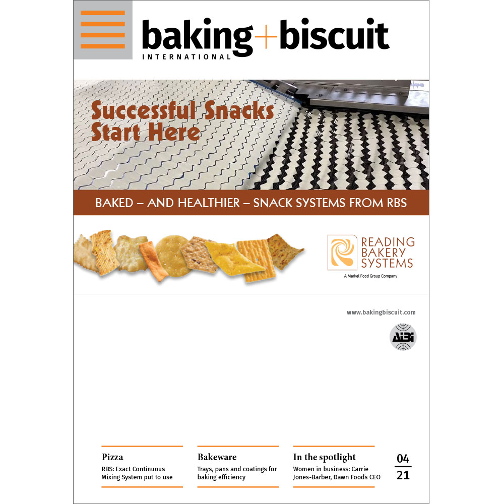 f2m-bbi-04-2021 Pizza: RBS–Exact Continuous Mixing System put to use Bakeware: Trays, pans and coatings for baking efficiency In the spotlight: Women in business: Carrie Jones-Barber, Dawn Foods CEO
