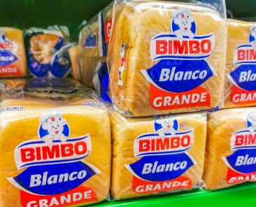 Playa del Carmen Mexico 23. April 2021 Bimbo white toast bread Blanco Grande packaging in the supermarket in Playa del Carmen Mexico.