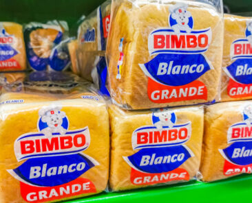Playa del Carmen Mexico 23. April 2021 Bimbo white toast bread Blanco Grande packaging in the supermarket in Playa del Carmen Mexico.