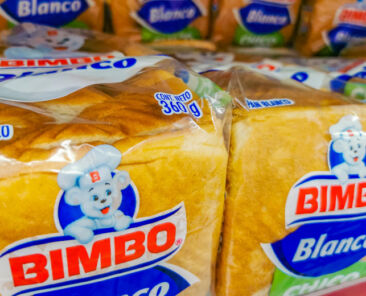 Playa del Carmen Mexico 16. April 2021 Bimbo white toast bread packaging in the supermarket.