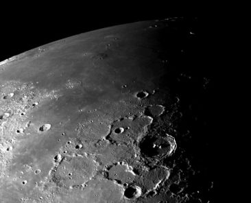 This view of the north polar region of the Moon was obtained by NASA's Galileo's camera during the spacecraft's flyby of the Earth-Moon system on December 7 and 8, 1992.