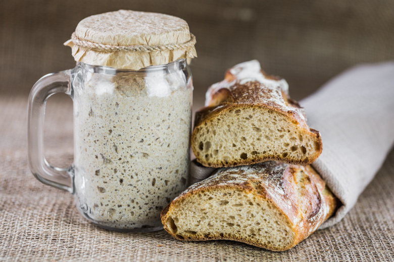 The leaven for bread is active. Startersourdough. The concept of a healthy diet